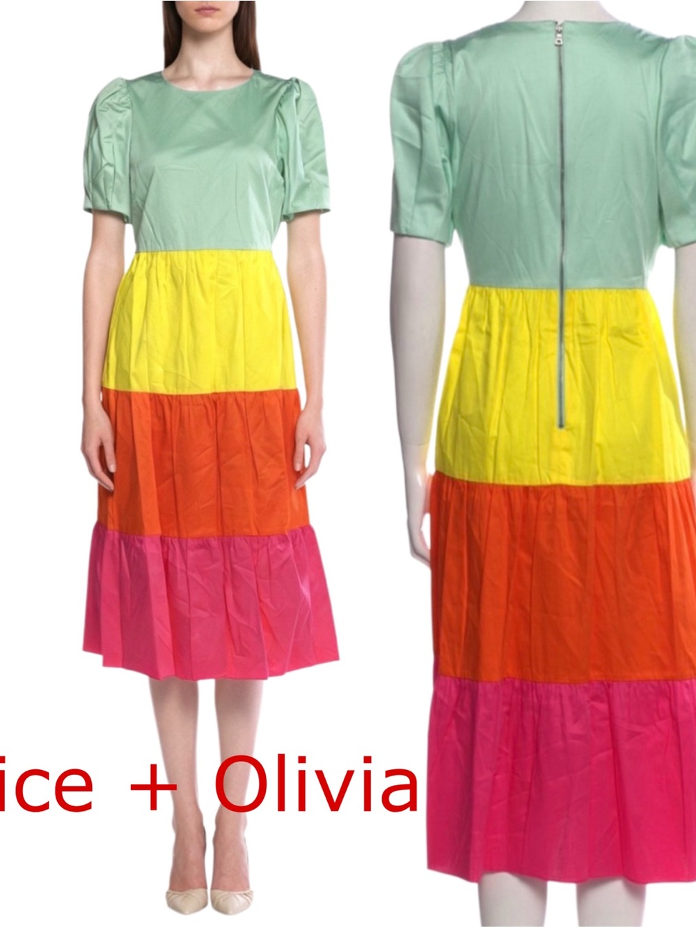 Authentic NEW Alice + Olivia Striped Midi Length Dress